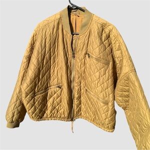 Free People quilted crop bomber jacket in moss green